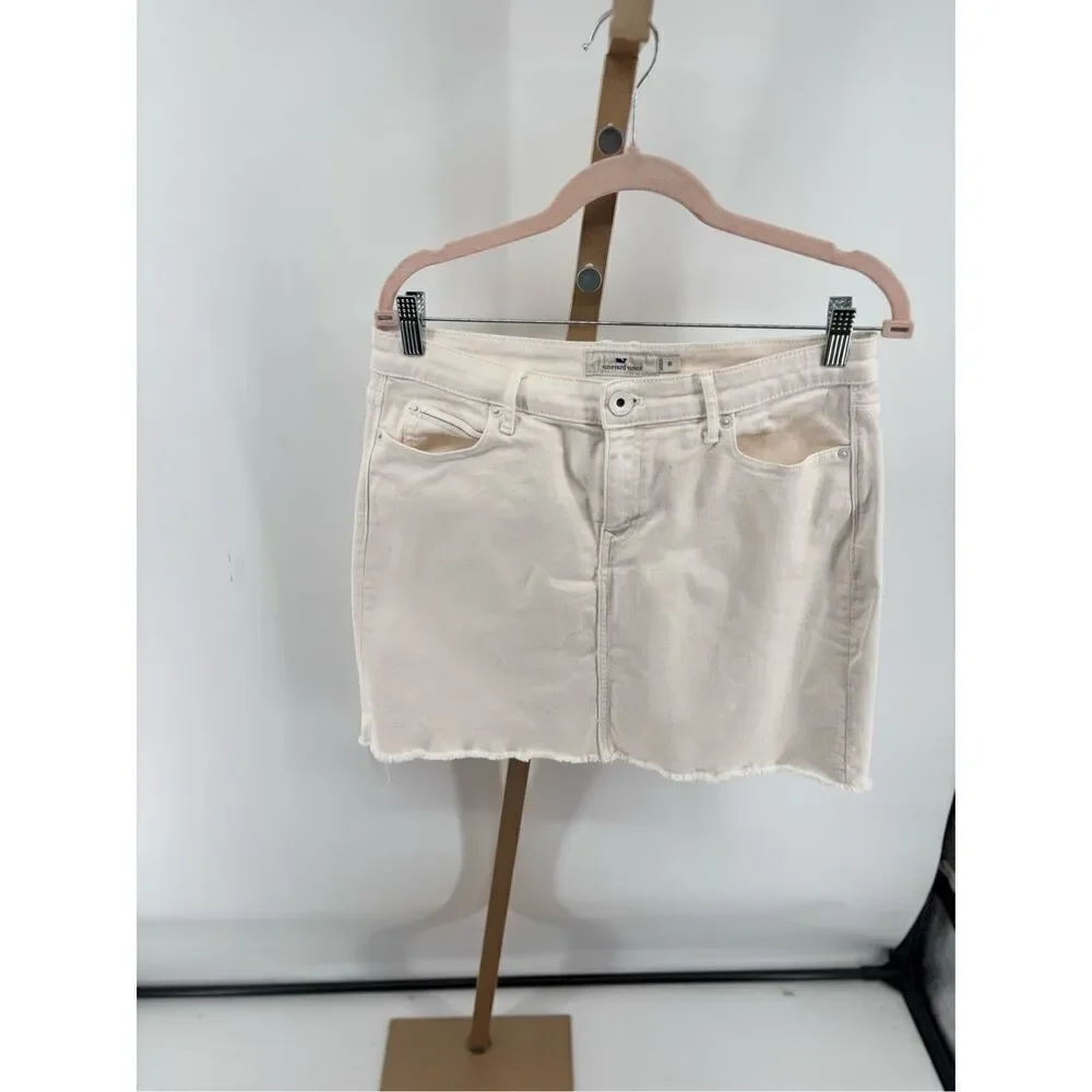 Vineyard Vines White Denim Raw Hem Mini Skirt Size 10